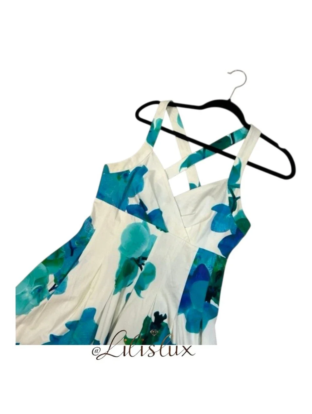 Calvin Klein White Blue And Green V Neck Fit And Flare Dress Size 10